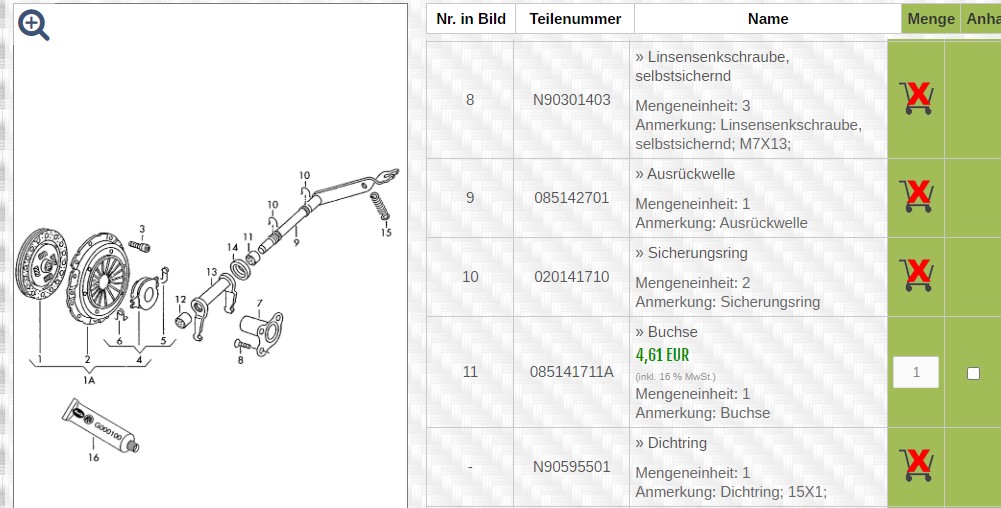 Kupplung Audi BAD A2 1.6 036141032 036141026 in Bayern - Ernsgaden, Ersatz- & Reparaturteile